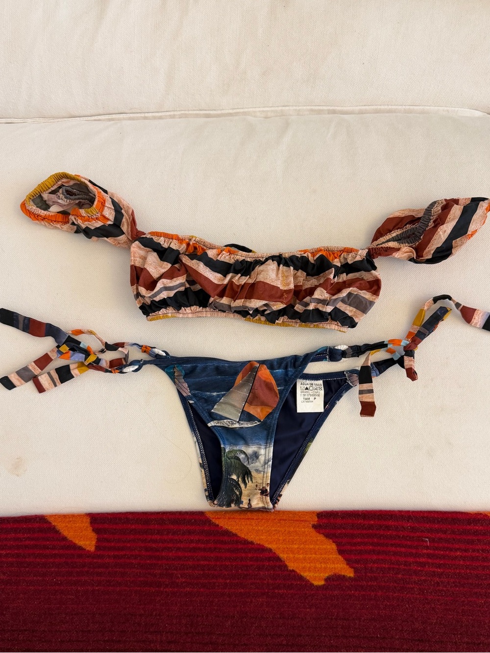 Agua De Coco Striped Multi-Color Bikini Set with Sailboat
